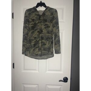 Adora Lace Up Hooded Sweater camouflage Brushed Fabric Blend small NWT